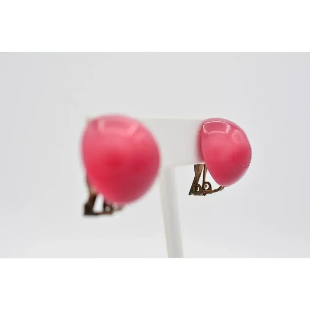 Vintage Clip On Earrings Lucite Multi-Dimension Pink Puffy Chunky Round 1980s 9L